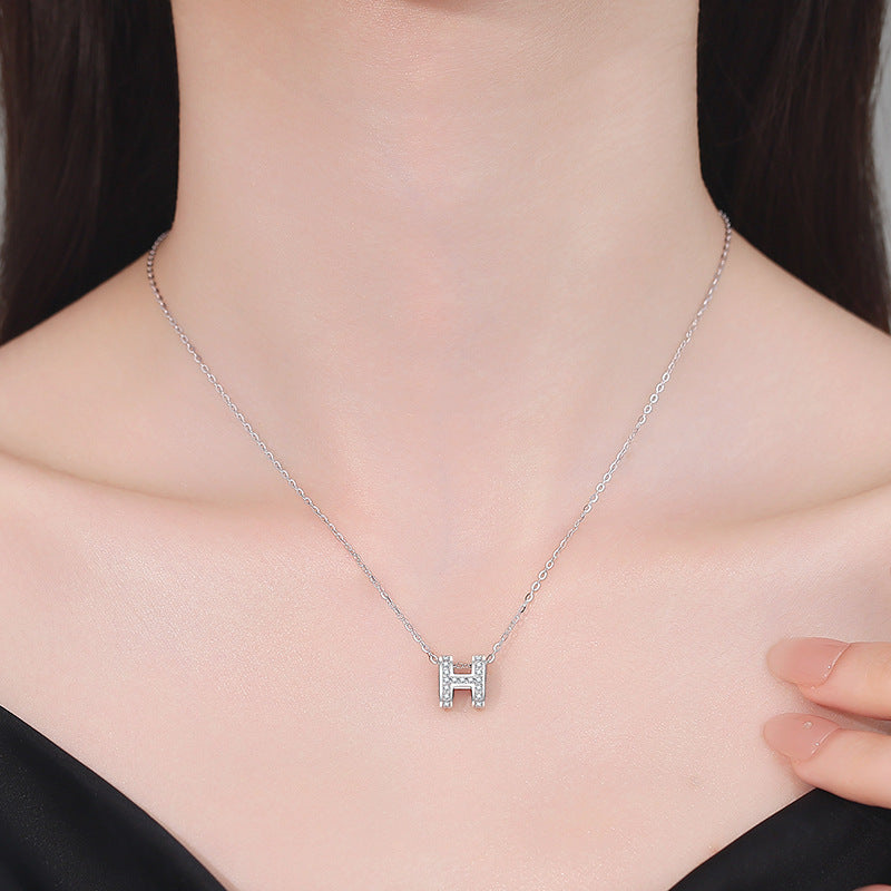 [Sophire]FULL-PAVE "H" MOISSANITE PENDANT NECKLACE