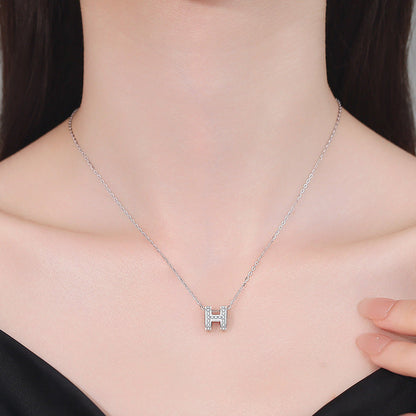 [Sophire]FULL-PAVE "H" MOISSANITE PENDANT NECKLACE