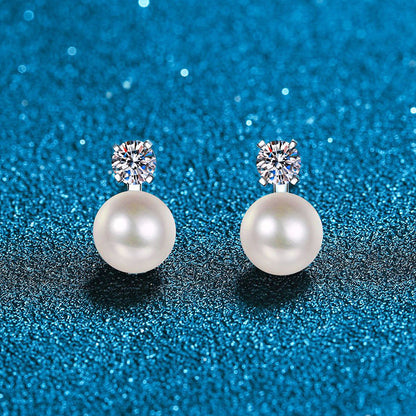 [Sophire]ELEGANT NATURAL PEARL & MOISSANITE DROP EARRINGS
