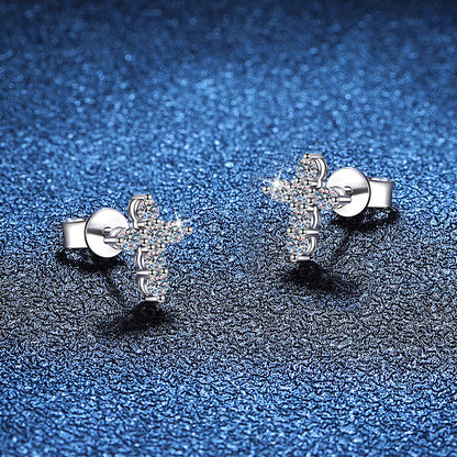 [Sophire]SPARKLING CROSS MOISSANITE STUD EARRINGS
