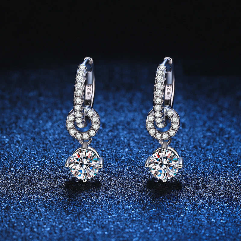 [Sophire]INTERLOCKING DOUBLE RING MOISSANITE DROP EARRINGS