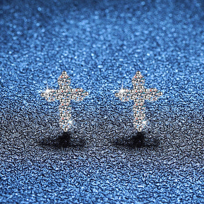 [Sophire]SPARKLING CROSS MOISSANITE STUD EARRINGS