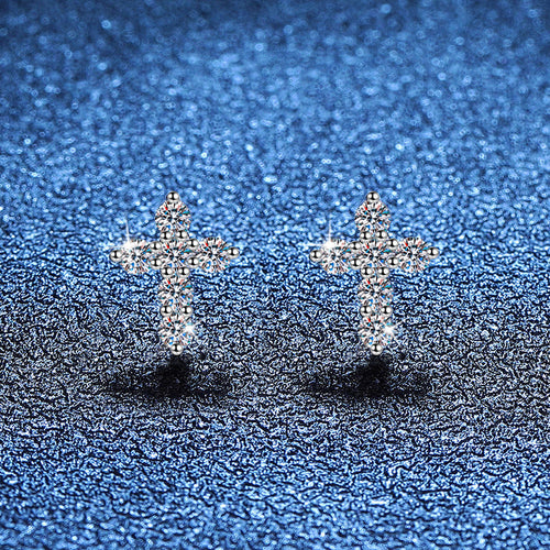 [Sophire]SPARKLING CROSS MOISSANITE STUD EARRINGS
