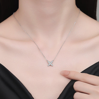 [Sophire]MODERN X-SHAPE PAVÉ MOISSANITE NECKLACE