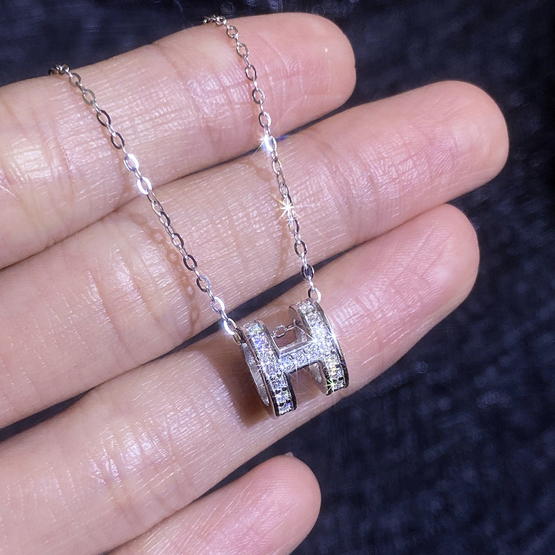 [Sophire]FULL-PAVE "H" MOISSANITE PENDANT NECKLACE