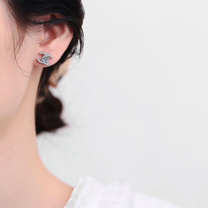 [Sophire]CHIC INTERLOCKING DOUBLE-C MOISSANITE STUD EARRINGS