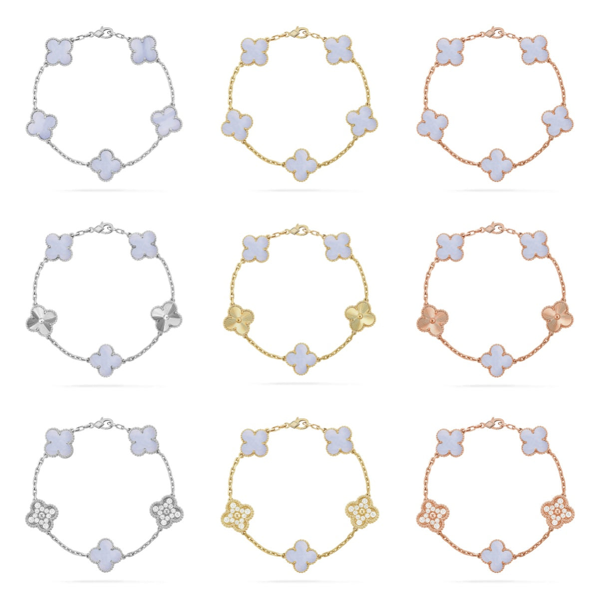 [Sophire Jewelry ] CLOVER 5 MOTIF PURPLE CHALCEDONY BRACELET COLLECTION