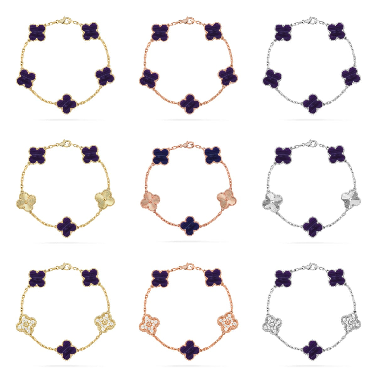 [Sophire Jewelry ]CLOVER 5 MOTIF PURPLE STRIPES BRACELET COLLECTION