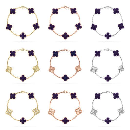 [Sophire Jewelry ]CLOVER 5 MOTIF PURPLE STRIPES BRACELET COLLECTION