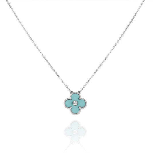 [Sophire Jewelry ]CLOVER 1 DIAMOND LIGHT BLUE SILVER NECKLACE