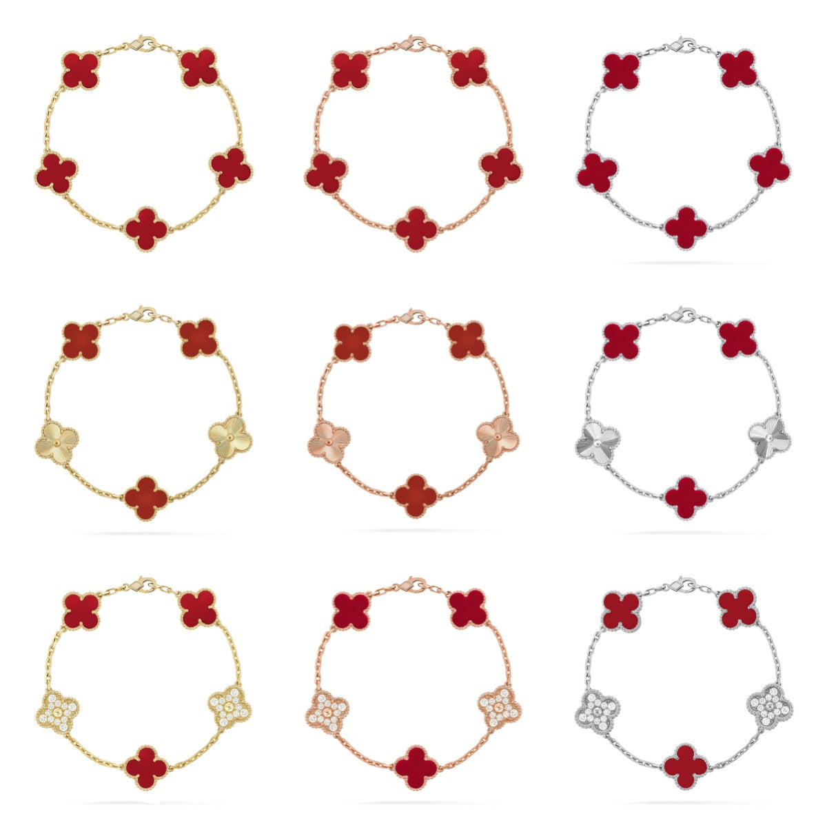 [Sophire Jewelry ] CLOVER 5 MOTIF RED CORNELIAN BRACELET COLLECTION