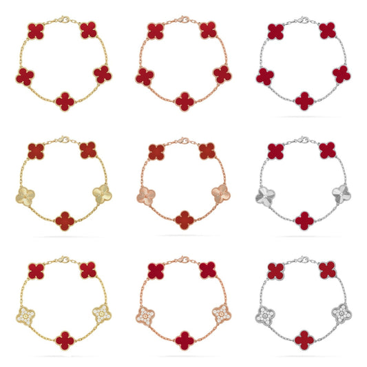 [Sophire Jewelry ] CLOVER 5 MOTIF RED CORNELIAN BRACELET COLLECTION