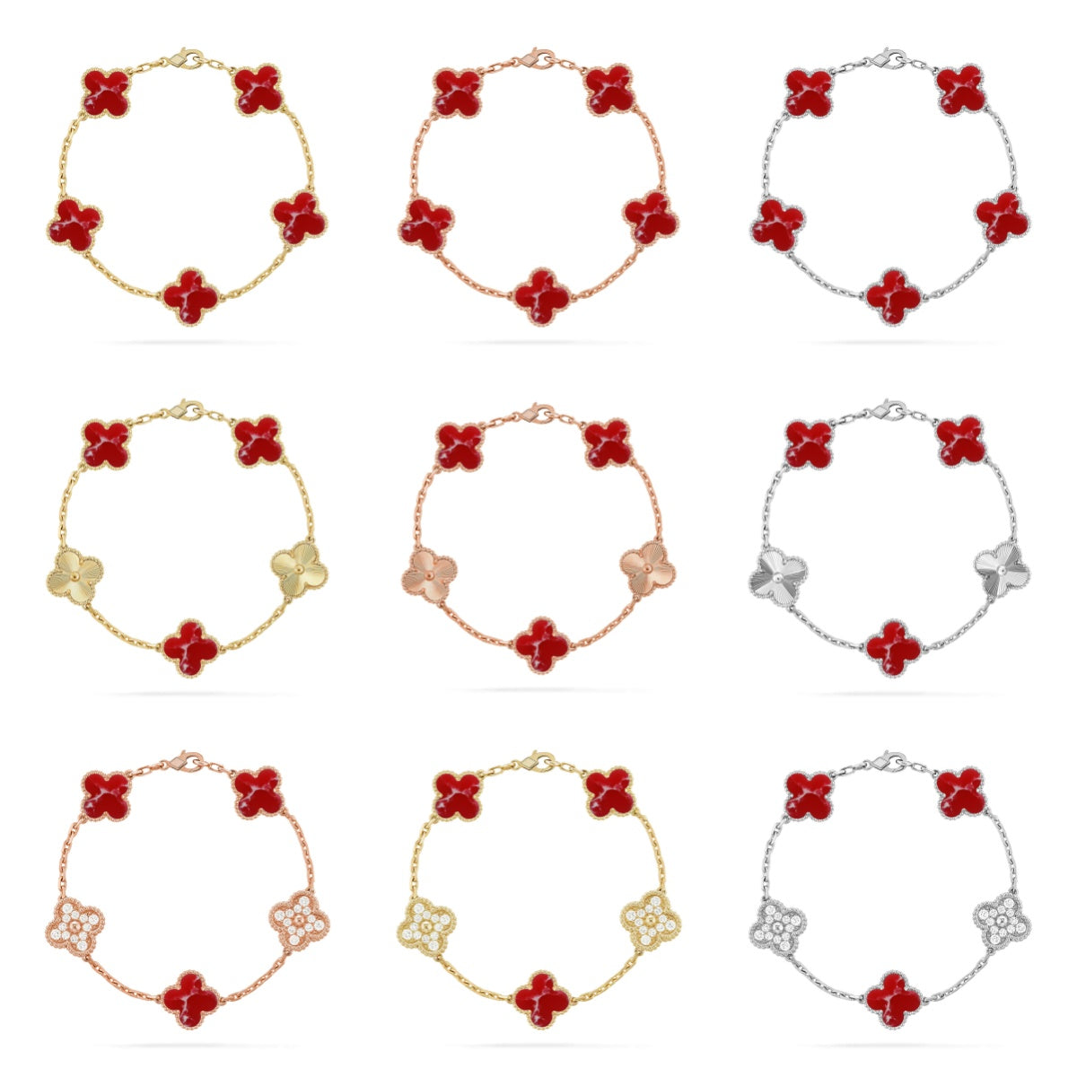 [Sophire Jewelry ]CLOVER 5 MOTIF RED PATTERN BRACELET COLLECTION