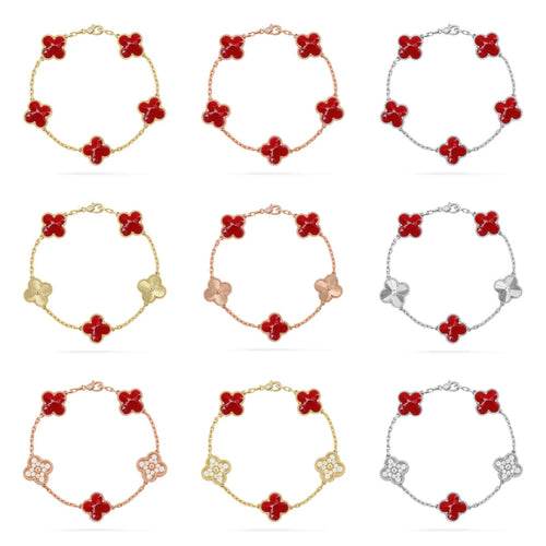 [Sophire Jewelry ]CLOVER 5 MOTIF RED PATTERN BRACELET COLLECTION