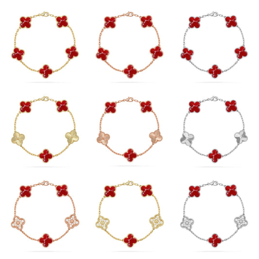 [Sophire Jewelry ]CLOVER 5 MOTIF RED PATTERN BRACELET COLLECTION