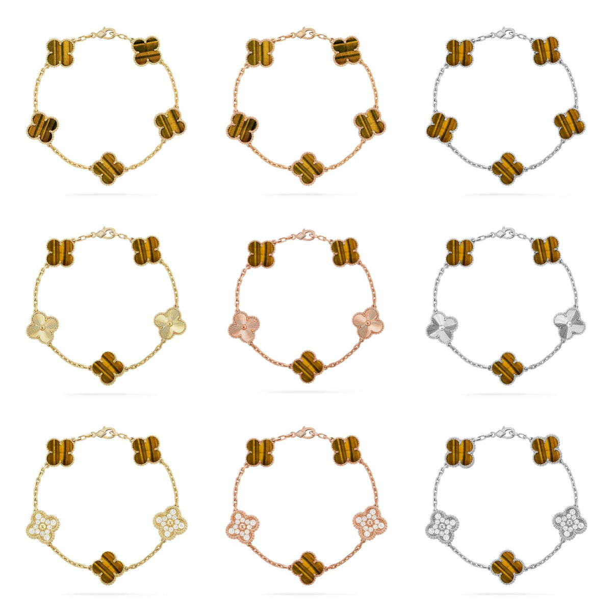 [Sophire Jewelry ] CLOVER 5 MOTIFS TIGER EYE BRACELET COLLECTION