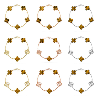 [Sophire Jewelry ] CLOVER 5 MOTIFS TIGER EYE BRACELET COLLECTION