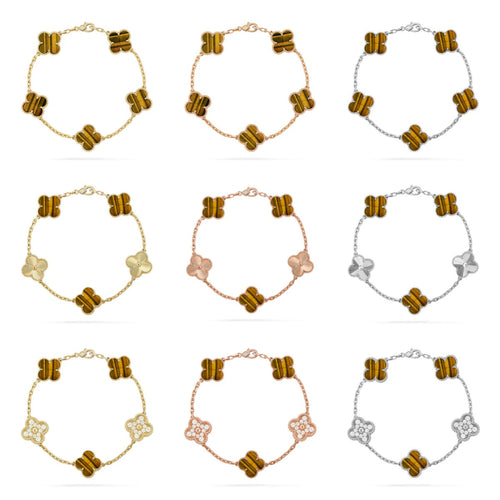 [Sophire Jewelry ] CLOVER 5 MOTIFS TIGER EYE BRACELET COLLECTION