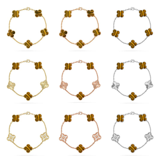 [Sophire Jewelry ] CLOVER 5 MOTIFS TIGER EYE BRACELET COLLECTION