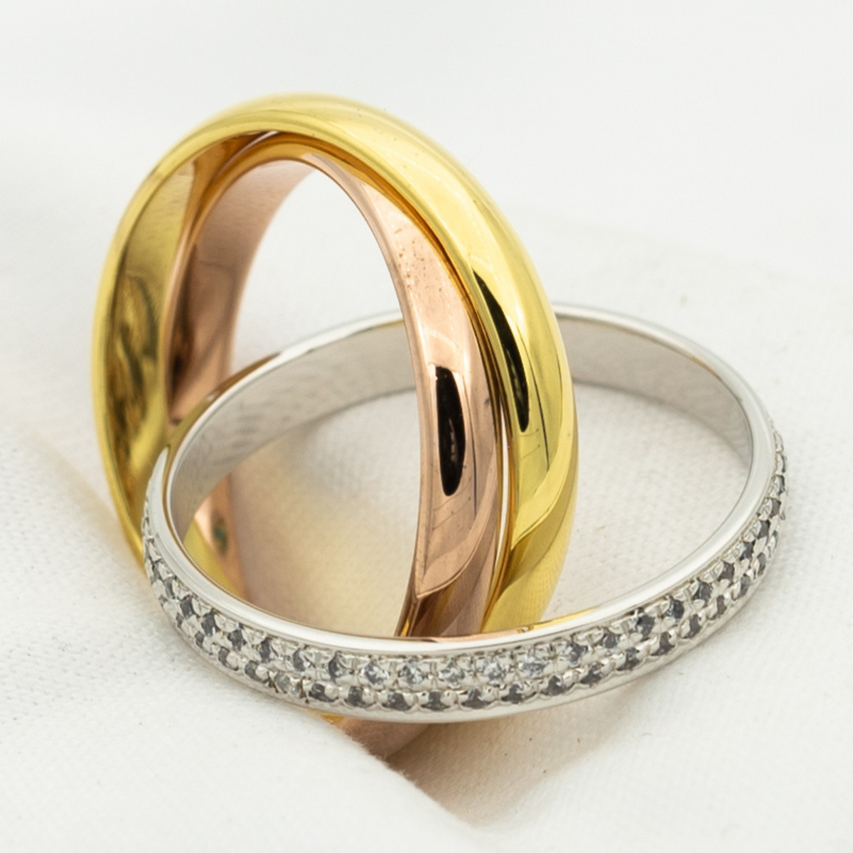 [Sophire Jewelry ]TRINITY RING GOLD PINK GOLD SILVER DIAMONDS