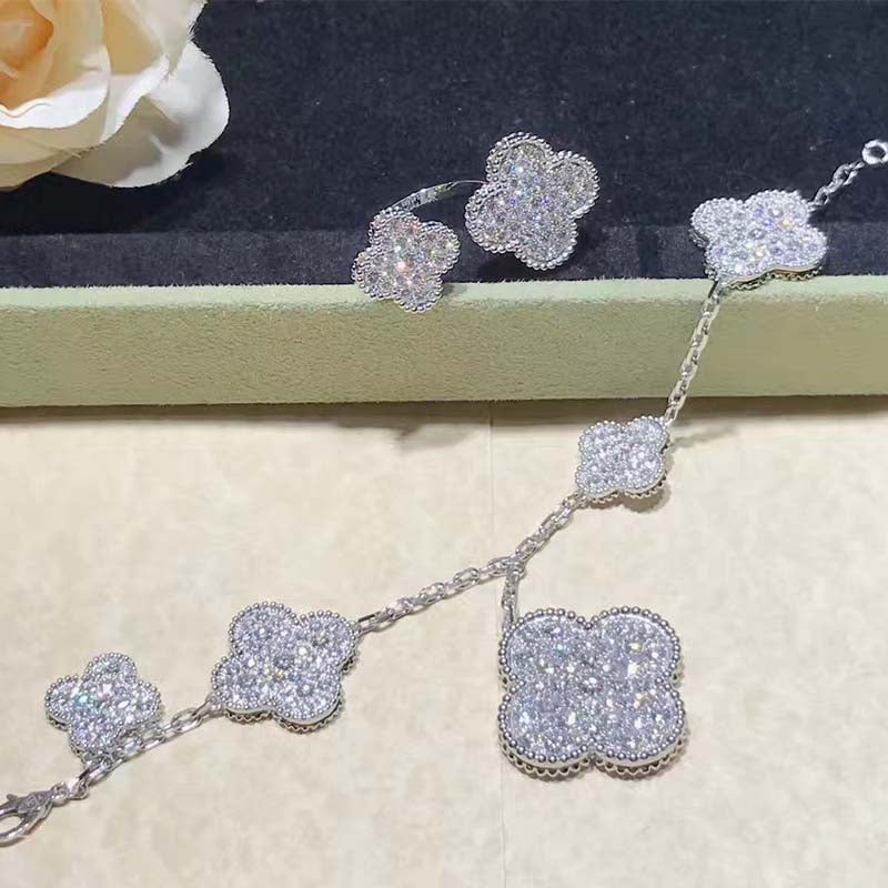 [Sophire Jewelry ]CLOVER 6 MOTIFS SILVER DIAMOND BRACELET