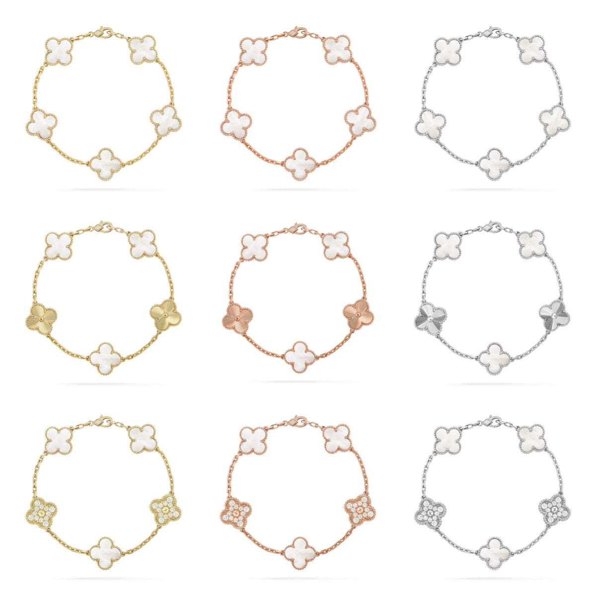 [Sophire Jewelry ]CLOVER WHITE PEARL MOP 5 MOTIF BRACELET COLLECTION