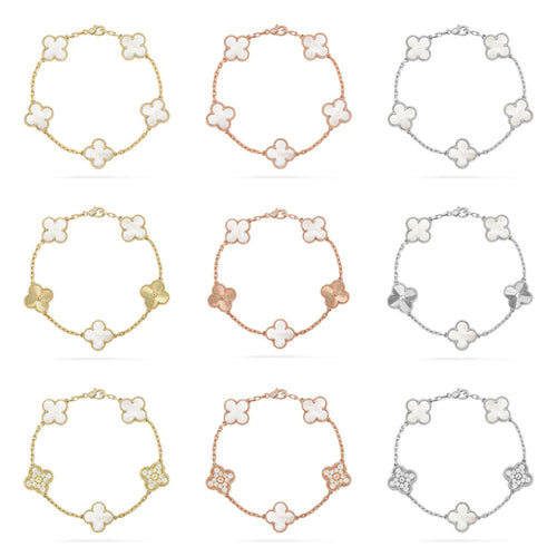 [Sophire Jewelry ]CLOVER WHITE PEARL MOP 5 MOTIF BRACELET COLLECTION