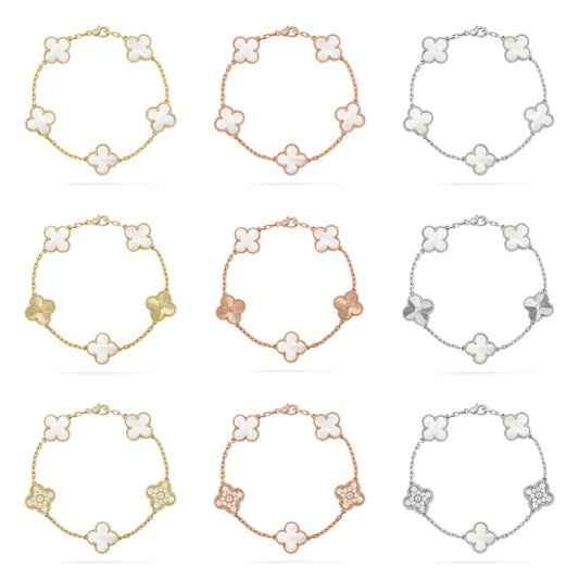 [Sophire Jewelry ]CLOVER WHITE PEARL MOP 5 MOTIF BRACELET COLLECTION