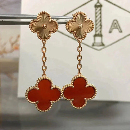 [Sophire Jewelry ]CLOVER 2 MOTIF  LASER CARNELIAN EARRINGS