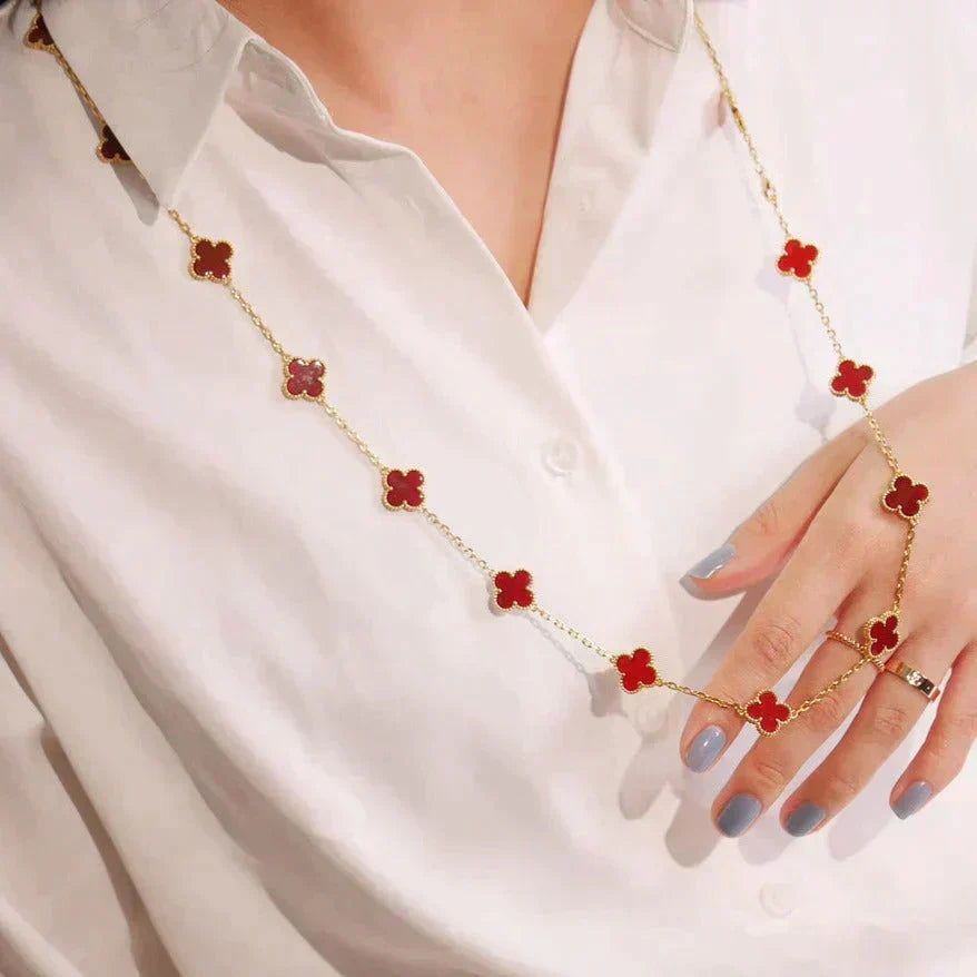 [Sophire Jewelry ]CLOVER 20 MOTIFS CARNELIAN NECKLACE