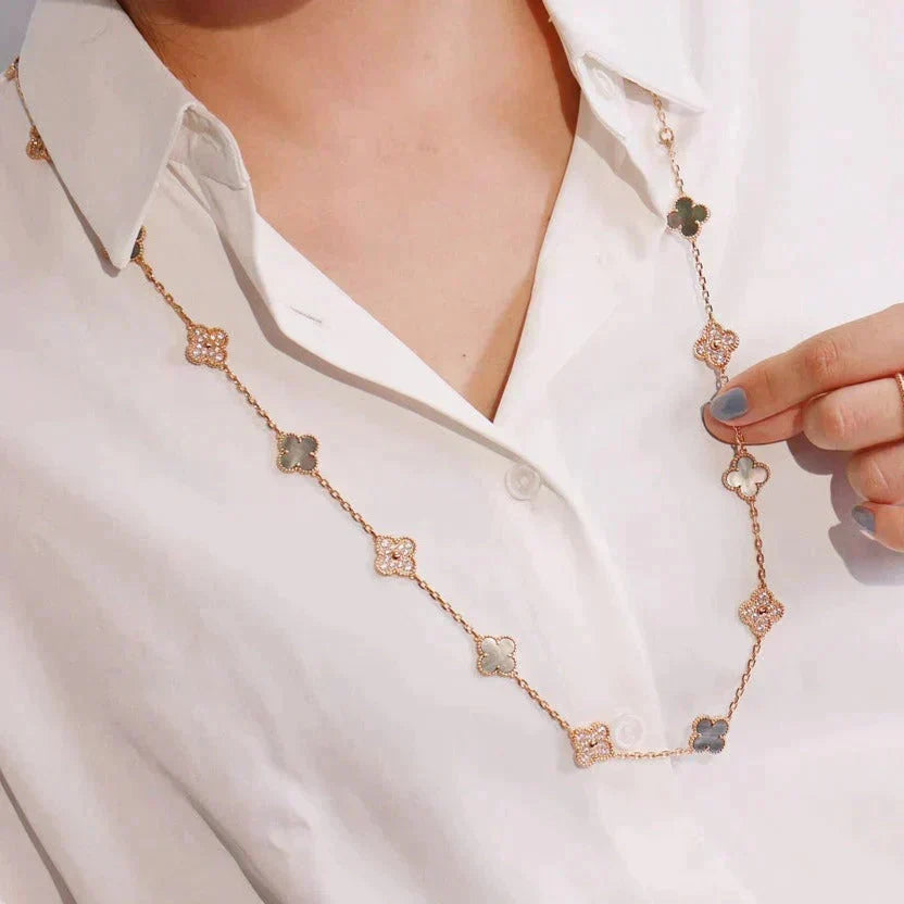 [Sophire Jewelry ]CLOVER 20 MOTIFS DARK MOP DIAMOND  NECKLACE