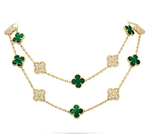[Sophire Jewelry ]CLOVER 20 MOTIFS MALACHITE DIAMOND NECKLACE