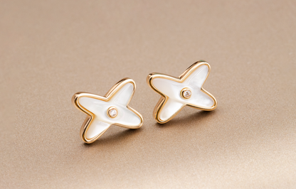 [Sophire Jewelry ]JEUX DE WHITE MOP PINK GOLD DIAMOND EARRINGS