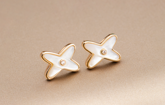 [Sophire]JEUX DE WHITE MOP ROSE GOLD DIAMOND EARRINGS