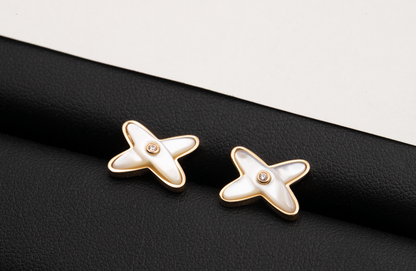 [Sophire Jewelry ]JEUX DE WHITE MOP PINK GOLD DIAMOND EARRINGS