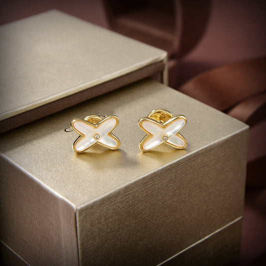 [Sophire]JEUX DE WHITE MOP GOLD DIAMOND EARRINGS