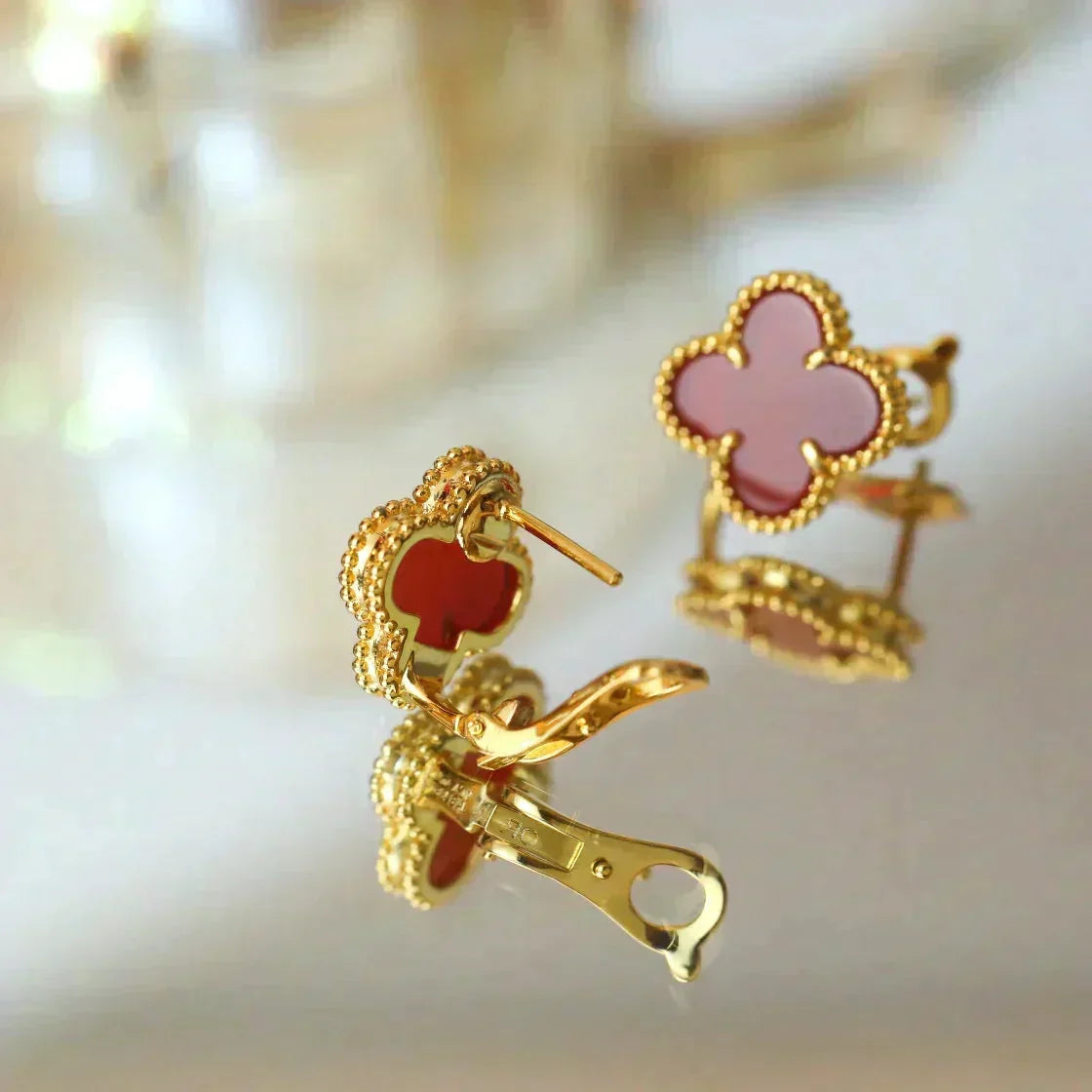 [Sophire Jewelry ]CLOVER MEDIUM 1 MOTIFS CARNELIAN  EARRINGS