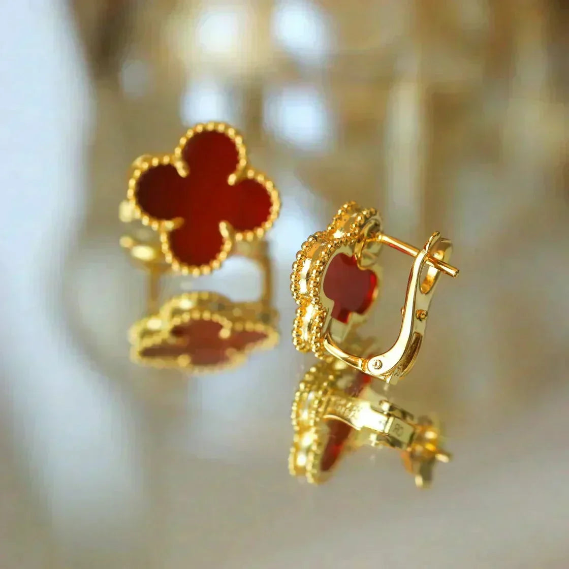 [Sophire Jewelry ]CLOVER MEDIUM 1 MOTIFS CARNELIAN  EARRINGS