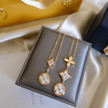 [Sophire Jewelry ]COLOR BLOSSOM LARIAT NECKLACE PINK GOLD WHITE MOTHER PEARL AND DIAMOND