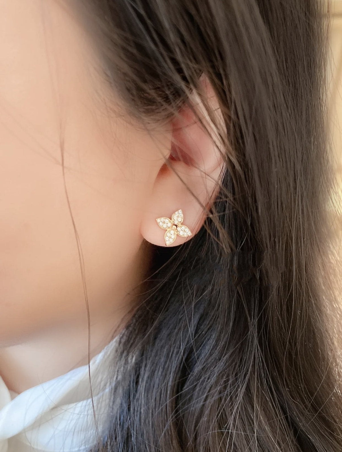 [Sophire Jewelry ]STAR BLOSSOM STUD EARRINGS PINK GOLD DIAMONDS