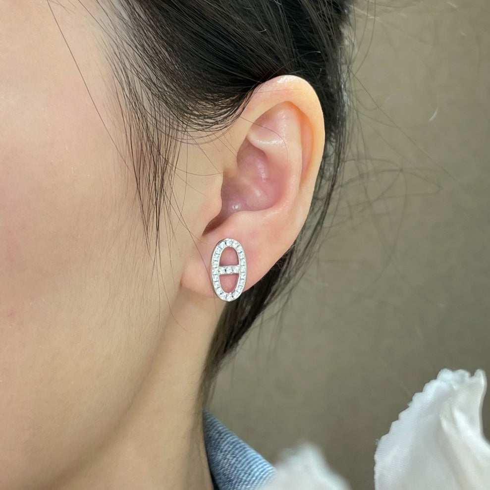 [Sophire Jewelry ]HM FULL DIAMOND PIG NOSE STUD EARRINGS