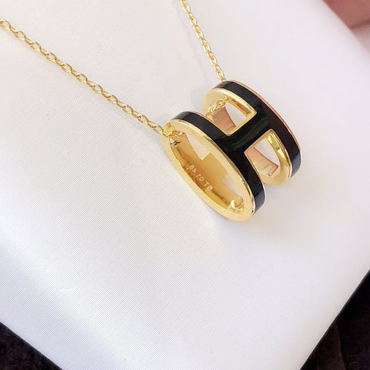 [Sophire]HM CLIC BLACK ENAMEL GOLD NECKLACE
