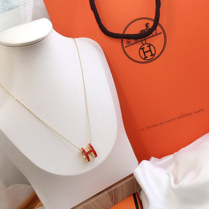 [Sophire Jewelry ]HM CLIC RED ENAMEL GOLD NECKLACE