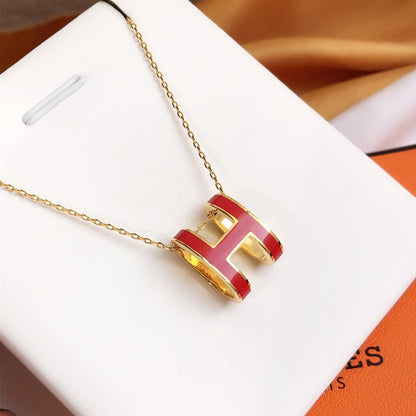 [Sophire Jewelry ]HM CLIC RED ENAMEL GOLD NECKLACE