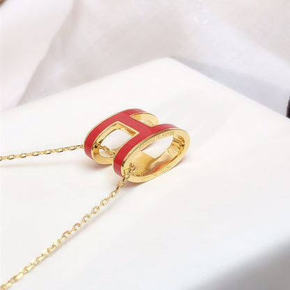 [Sophire Jewelry ]HM CLIC RED ENAMEL GOLD NECKLACE
