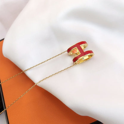 [Sophire Jewelry ]HM CLIC RED ENAMEL GOLD NECKLACE