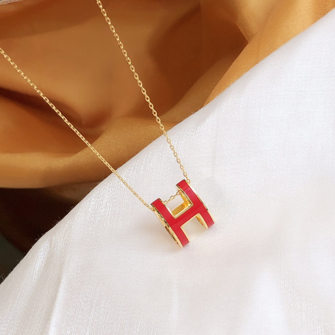 [Sophire Jewelry ]HM CLIC RED ENAMEL GOLD NECKLACE
