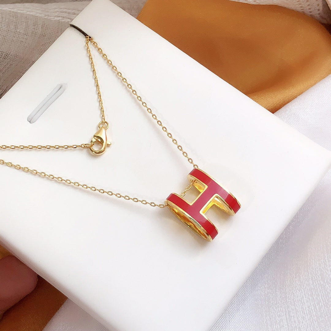 [Sophire Jewelry ]HM CLIC RED ENAMEL GOLD NECKLACE