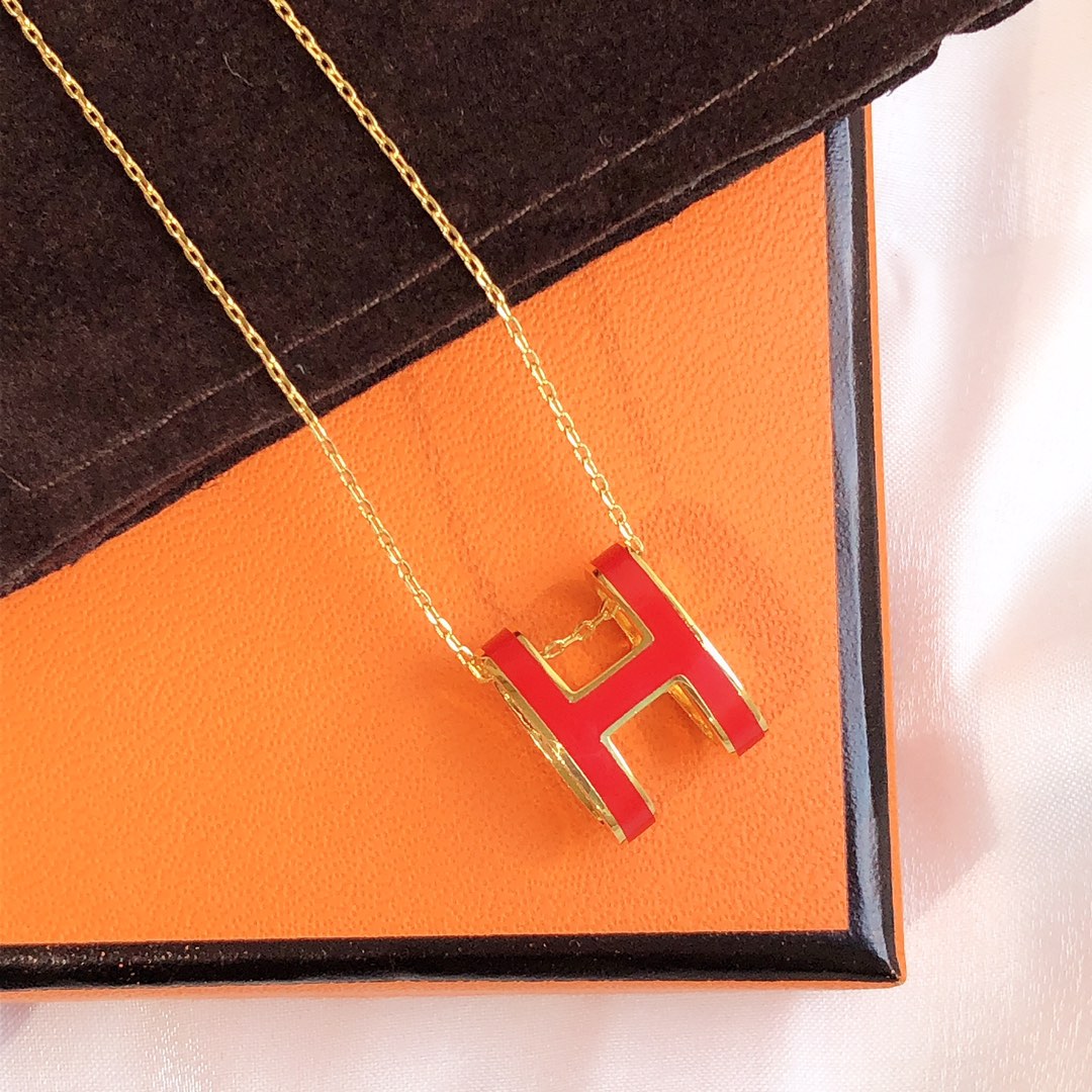 [Sophire Jewelry ]HM CLIC RED ENAMEL GOLD NECKLACE