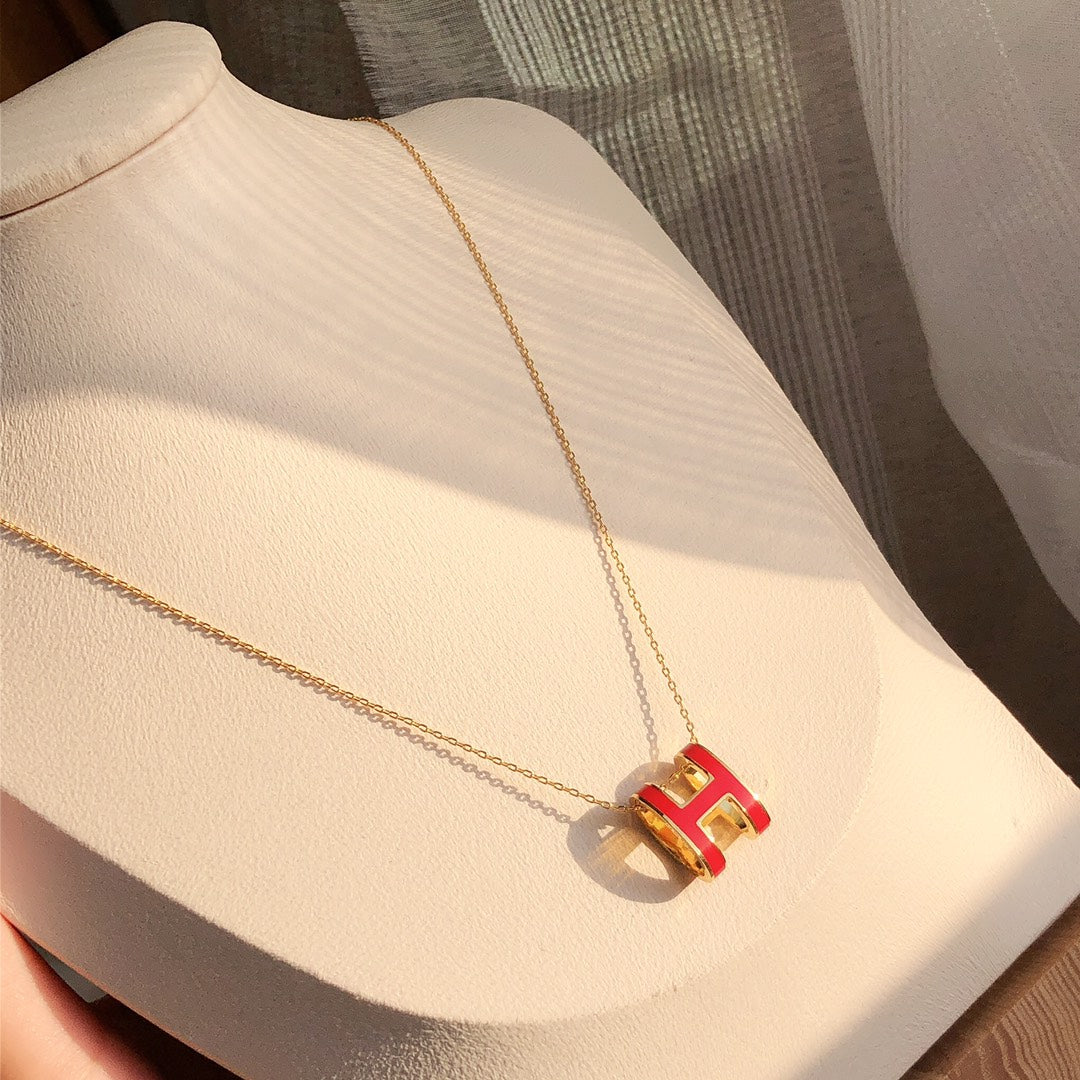 [Sophire Jewelry ]HM CLIC RED ENAMEL GOLD NECKLACE